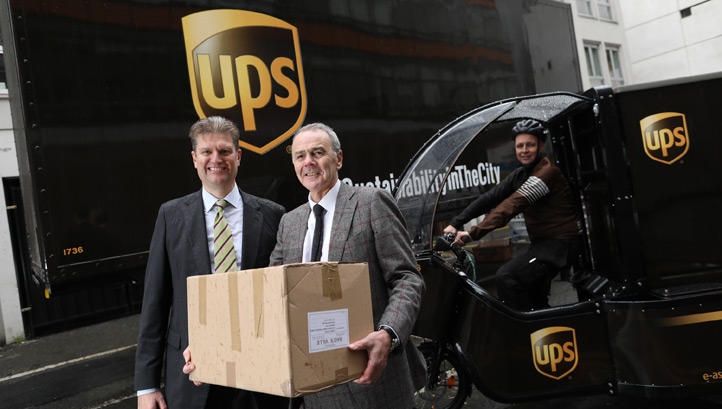 Mark Vale, UPS President, UK, Ireland and the Nordics, Andy Smith, Country Manager, UPS Ireland and Robbie Baker, Urban Eco Hub Team Leader